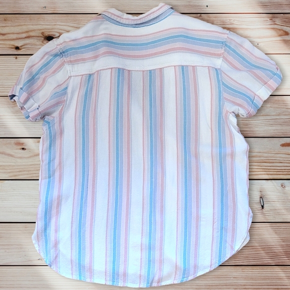 American Eagle Linen Blend Short Sleeve Button Down Size Medium - Picture 2 of 5